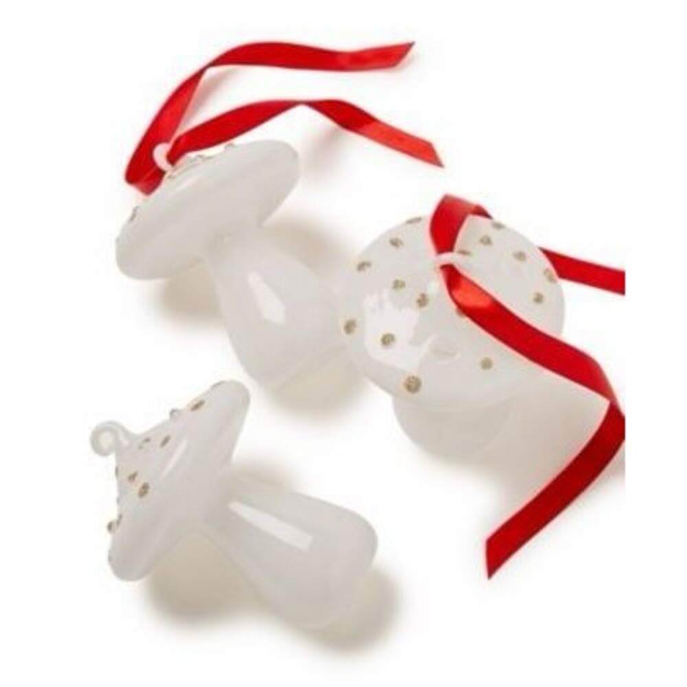 Macy’s Holiday Lane set 3 glass mushroom Christmas ornaments